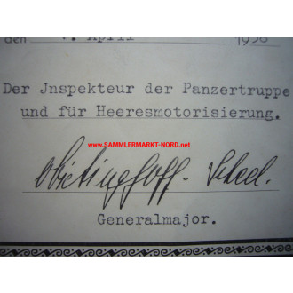Long Service Award Certificate - Colonel General HEINRICH VON VIETINGHOFF-SCHEEL - Autograph