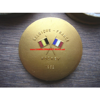 Belgien - Frankreich - Feldhockey 1962 - Goldene Siegermedaille mit Etui