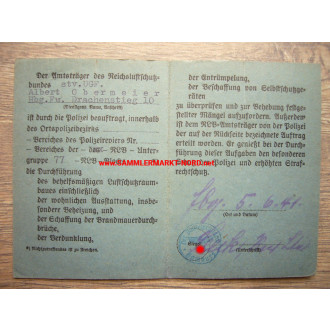 RLB Reichsluftschutzbund - ID card for air raid wardens & RLB officials