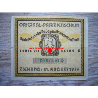 Reich lottery of the NSDAP for job creation - premium coupon 1936