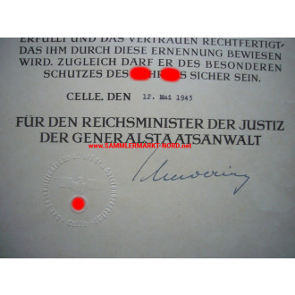 Certificate of promotion to the judiciary - Attorney General KARL SCHNOERING - Autograph