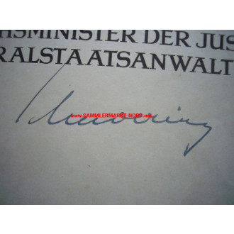 Certificate of promotion to the judiciary - Attorney General KARL SCHNOERING - Autograph
