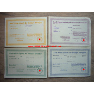 4 x donation certificate - Adolf Hitler donation from the German economy