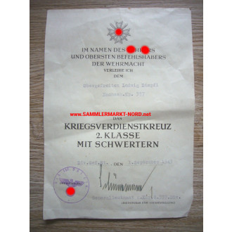 Certificate KVK - Lieutenant General OTTO SCHÜNEMANN (337. I.D.) - Autograph
