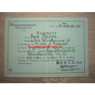 RLB Reichsluftschutzbund, local group Kiel - identity card