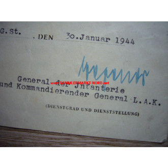 Urkunde Kriegsverdienstkreuz - General der Infanterie WILHELM WEGENER - Autograph