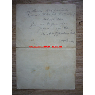 Certificate War Merit Cross - General of the Infantry WILHELM WEGENER - Autograph