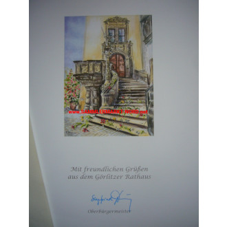 Stadt Görlitz - Gratulationsurkunde & Lithographie zum 90. Geburtstag