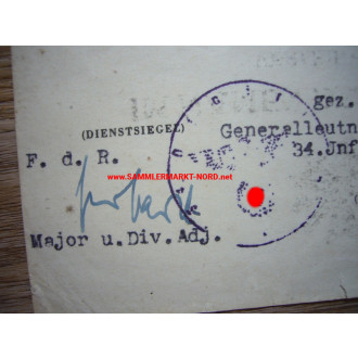 Urkundengruppe - 34. Infanterie Division - KVK & Ostmedaille