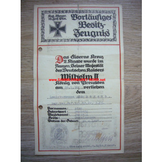 Royal Bavarian 16th Infantry Division - Certificate for the Iron Cross 2nd Class - 1918