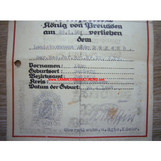 Royal Bavarian 16th Infantry Division - Certificate for the Iron Cross 2nd Class - 1918