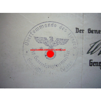 KVK Certificate - Lieutenant General EDUARD WAGNER (Resistance 20th July 1944) - Autograph - Feldzeugstab z.b.V. 37