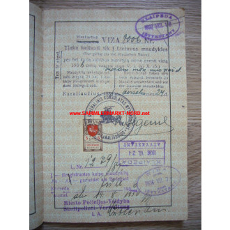 Deutsches Reich - Travel passport GUSTAV TENDIS - many journeys to Memel / Klaipeda