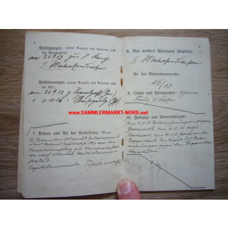 Imperial Navy - Military passport of GUSTAV TENDIS - Battle of the Dogger Bank etc.