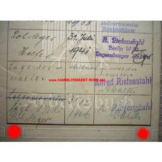 Deutsches Reich - Arbeitsbuch - Firma ALFRED RIEFENSTAHL - Vater von Leni Riefenstahl
