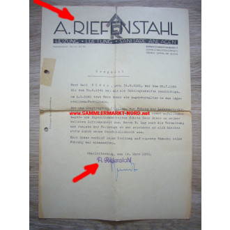 Firma ALFRED RIEFENSTAHL, Berlin - Vater von LENI Riefenstahl - Zeugnis