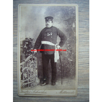 Cabinet photo - Saxony - Soldier with warrior association badge and medal 1870/71