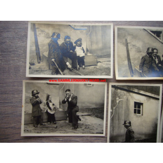 7 x photo little boy with Wehrmacht children's steel helmet