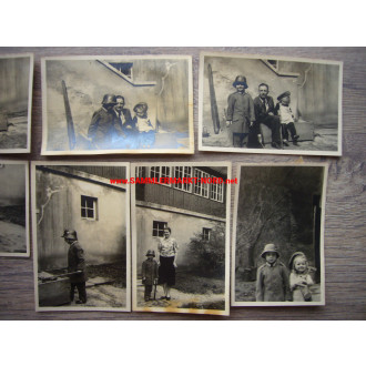 7 x photo little boy with Wehrmacht children's steel helmet