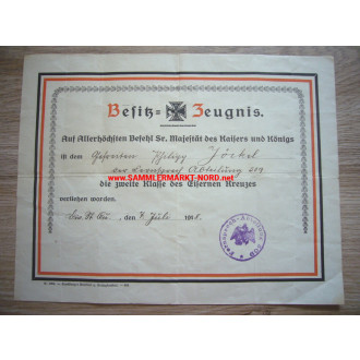 Iron Cross 2nd Class Certificate - Fernsprech-Abteilung 509