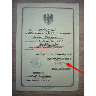 Bestallungsurkunde zum Wachtmeister - Generalmajor HANS-PAUL KÜPPER - Autograph - Kommandant von Riga