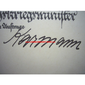 Ernennungsurkunde zum Oberzahlmeister im Reichsdienst - General der Infanterie DR. FRIEDRICH KARMANN - Autograph