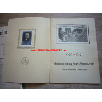 Front and home - Field post from the Christian Wolff company in Flensburg + booklet celebrating the company's 70th anniversary in 1936