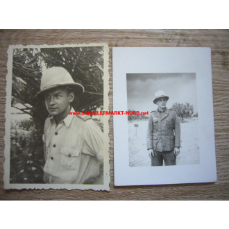 2 x Portraitfoto Soldat mit Tropenhelm und Ärmelband "Afrikakorps"