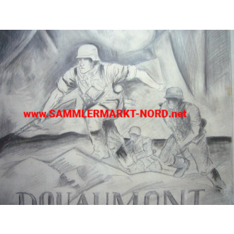 Large pencil drawing DOUAUMONT 1916 - 1941
