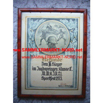 Winner certificate - Infantry Regiment 21 - 1933