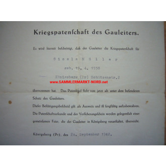 Kriegspatenschaft des Gauleiters (Königsberg / Ostpreussen 1942)