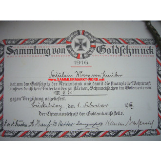 Donation certificate "Gold for iron" in 1916 with watch necklace