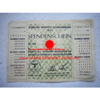 Spendenschein für Spinnstoffsammlung 1944