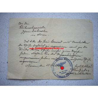 Donation form for textile collection 1944