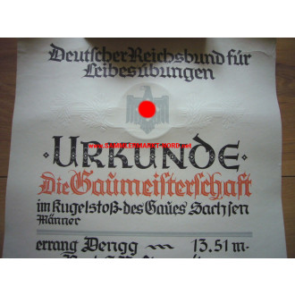 Large DRL certificate - Gaumeisterschaft Gau Sachsen 1938