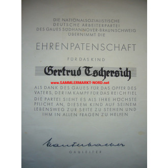 Honorary patronage of the NSDAP of the Gau Südhannover Brunswick