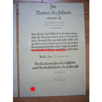 Luftwaffe - Urkundengruppe mit Eisernen Ehrenschild des Luftgaues XI