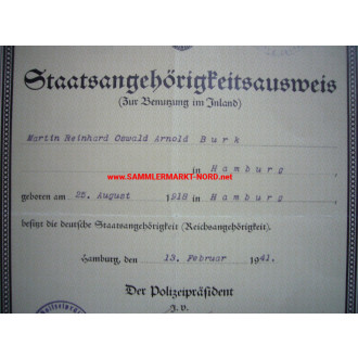 Deutsches Reich - Nationality card - Hamburg