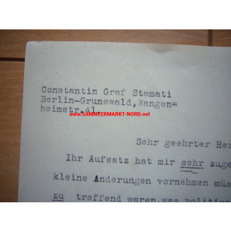 Constantin Graf Stamati - Autograph - Reich Ministry for the Occ