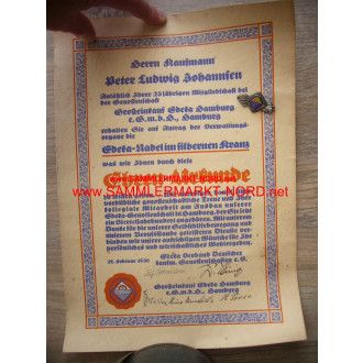 EDEKA certificate & badge 25 years of membership 1936