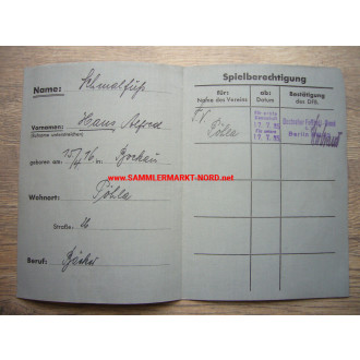 DFB German Football Association - player pass 1935