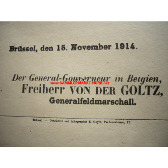 Poster / regulation 1914 - occupation of Belgium (Brussels)